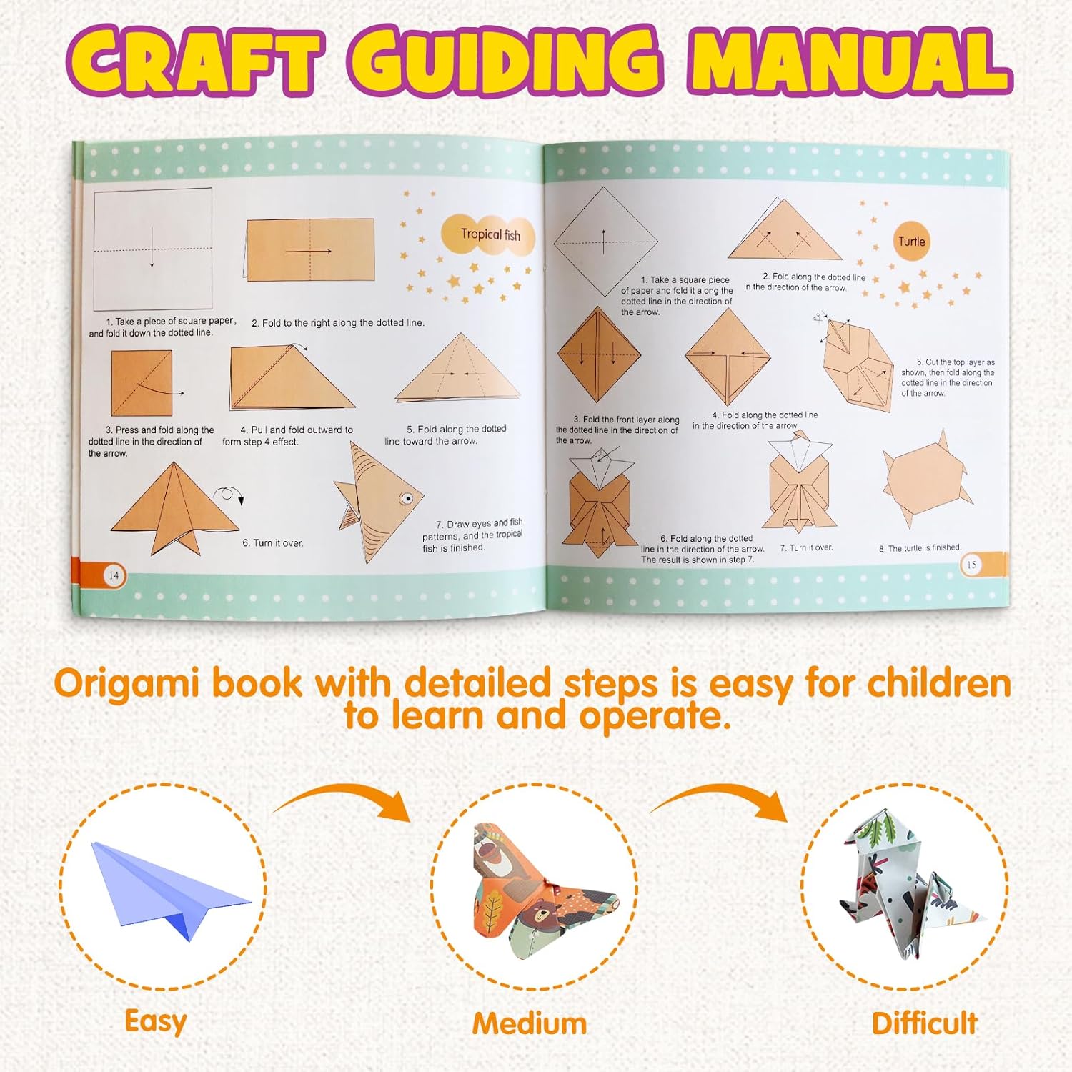 Pigipigi Kids Craft Origami Paper Kit for Kids Ages 5-8 8-12, with Guiding Book, 160 Sheets DIY Art and Crafts Supplies, Colorful Folding Papers Set Projects Gifts Activity for Boy Girl Toy(Forest) - Crafty Corner