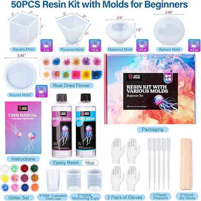 LET'S RESIN Epoxy Resin Kits and Molds Complete Set, 16oz Resin Art Kit with Silicone Molds, Pigment, Dried Flowers, Crafts for Adults, Beginners, Art Supplies for DIY Lovers, DIY Gift for Women