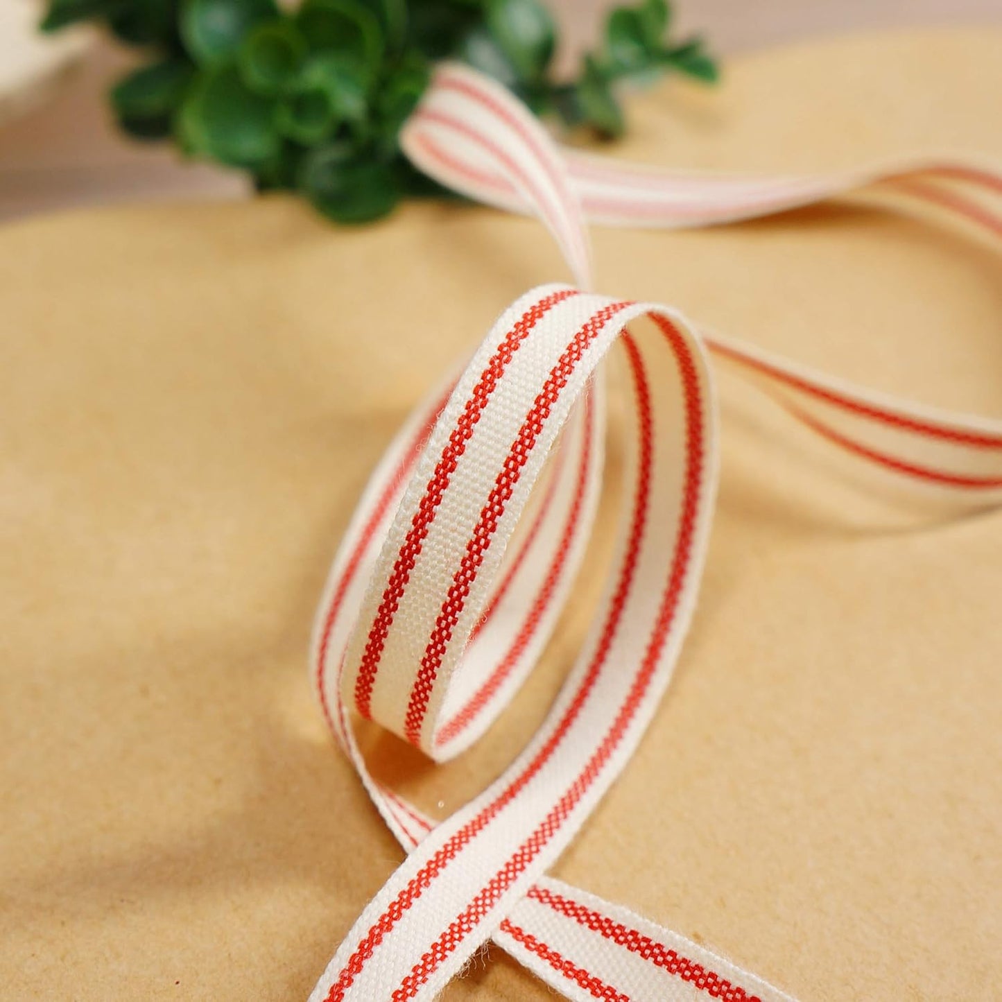 CT CRAFT LLC Ivory Cotton Red Stripes Ribbon 3/8" x 10 Yards for Home Décor Gift Present Wrapping DIY Crafts Birthday Wedding Bouquet Christmas - Crafty Corner
