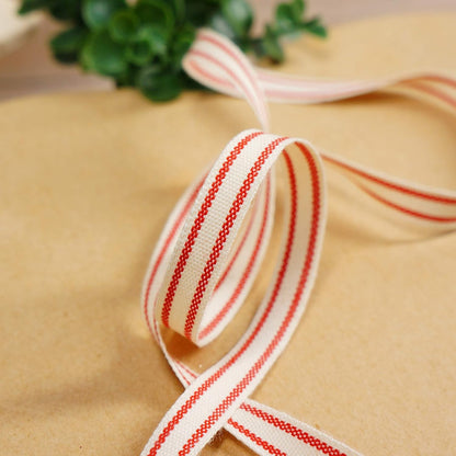 CT CRAFT LLC Ivory Cotton Red Stripes Ribbon 3/8" x 10 Yards for Home Décor Gift Present Wrapping DIY Crafts Birthday Wedding Bouquet Christmas - Crafty Corner