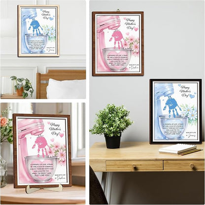 Personalized Mothers Day Handprint Sign, DIY Handprint Craft Frame with Paints, Birthday Gifts for Mom from Daughter Son, Baking Mixer Themed Frame for Women Mom Nana, Family Memories Keepsake