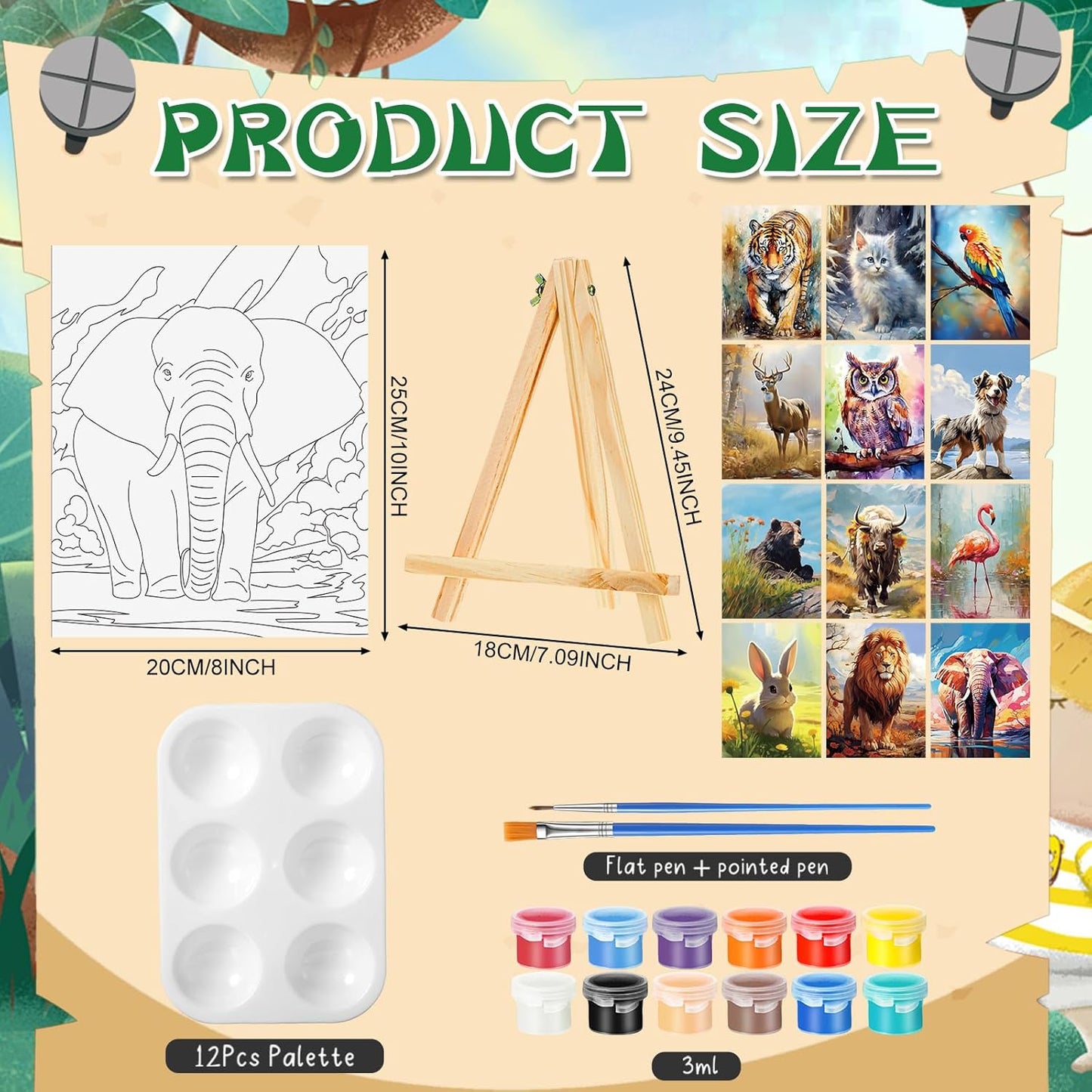 Zhanmai 12 Pack Pre Drawn Canvas for Painting Sip and Paint Kit 8" x 10" Paint Party Set Canvas Painting Pre Printed Canvases for Party Favor DIY Virtual Adult's Date Night(Animals) - Crafty Corner