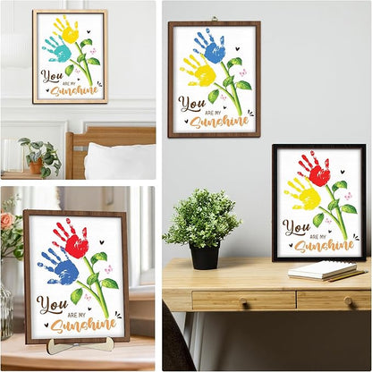 Personalized Handprint Wooden Sign You Are My Sunshine Frame with Paint, Handprint Kit, Custom Art Craft Family Keepsake, Mothers Day, Gifts for Baby Shower, New Parents, Grandparents, Nursery Decor