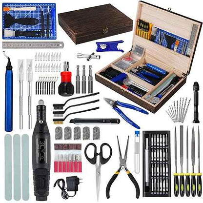 3D Printing Tool Kits for 3D Printer with Wood Toolbox 124Pcs 3D Printing Accessory Includes Deburring Tool,Sanding Pens, Tube Cutter for 3D Print Model Removing, Cleaning, Finishing
