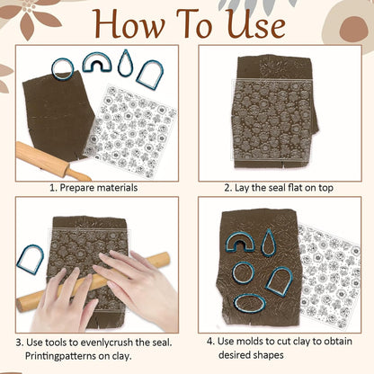 CHGCRAFT 4 Sheets 4 Styles Wildflowers Polymer Clay Texture Sheets Bushes Silicone Texture Stamp Hummingbirds Modeling Pattern Pad Texture Sheets for Making Earrings Jewerly, 5.5x5.5 inch