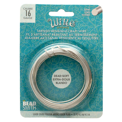The Beadsmith Wire Elements Craft Wire – Tarnish Resistant, Soft Temper, Round, Silver Color – 1.3mm, 16 Gauge, 15 Foot Spool – Jewelry Making, Wire Wrapping, Floral, & Other DIY Crafts