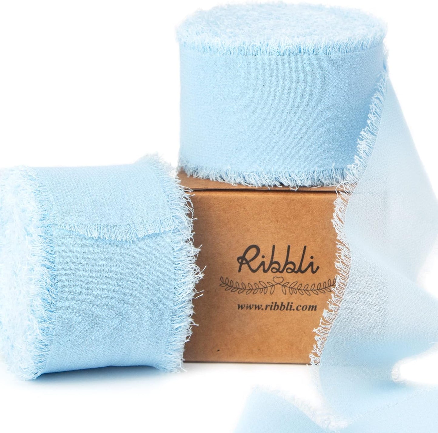 Ribbli Baby Blue Chiffon Ribbon 1-1/2 inch x 20 Yard Handmade Fringe Chiffon Silk Ribbon, Light Blue Ribbon for Wedding Invitations, Bridal Bouquets Wrapping, Flower Arrangement Decoration - Crafty Corner