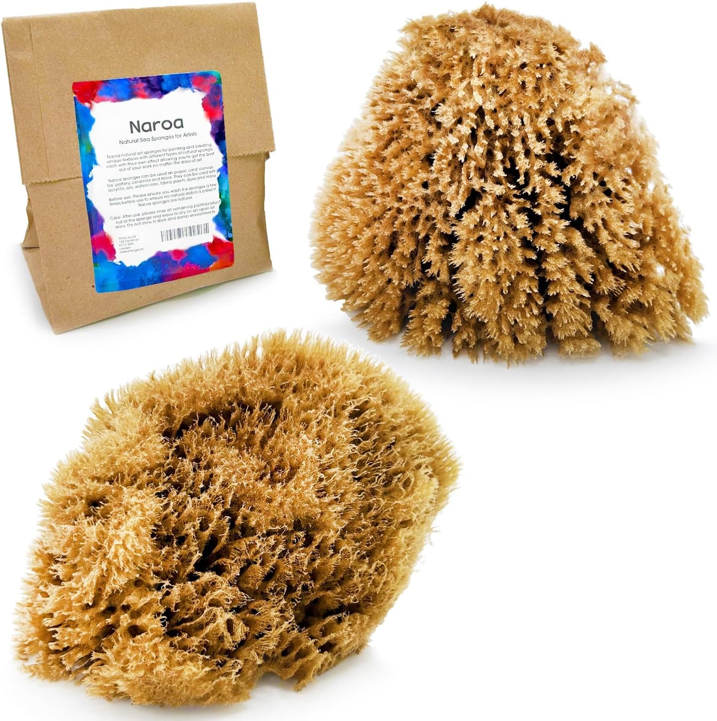 NAROA Natural Artist Sea Sponges for Painting 2 Pack | Large Art Tools for Decorating, Marbling, Sponging, Texturing and Crafts | Great for Artists & Children