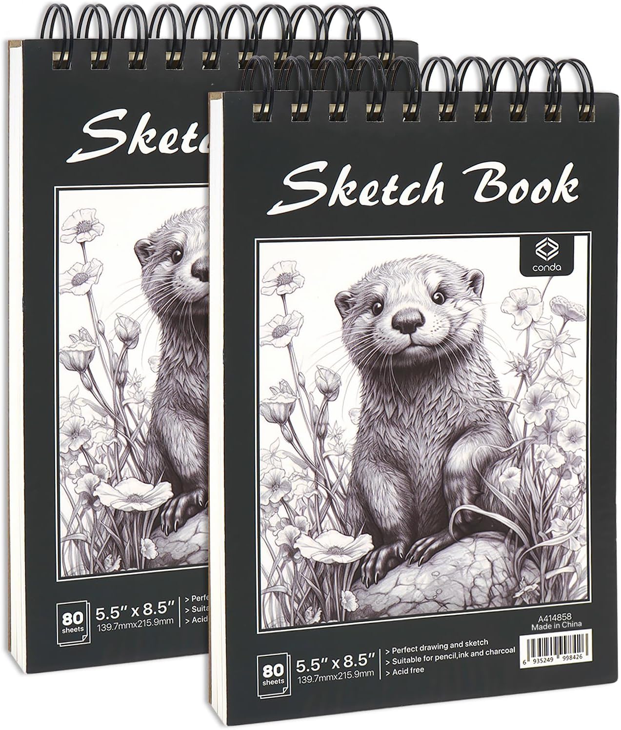 CONDA 5.5 x 8.5 Sketchbook Book - Top Spiral Bound Pad, 2 Packs of 100-Sheets (68lb/100gsm) Acid Free Artistic Paper for Drawing, Painting, Writing - Ideal for Beginners Artists - Crafty Corner