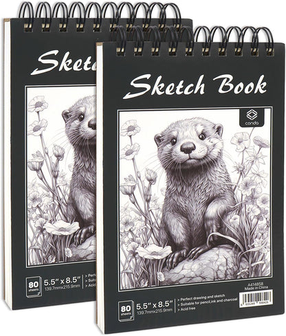 CONDA 5.5 x 8.5 Sketchbook Book - Top Spiral Bound Pad, 2 Packs of 100-Sheets (68lb/100gsm) Acid Free Artistic Paper for Drawing, Painting, Writing - Ideal for Beginners Artists - Crafty Corner