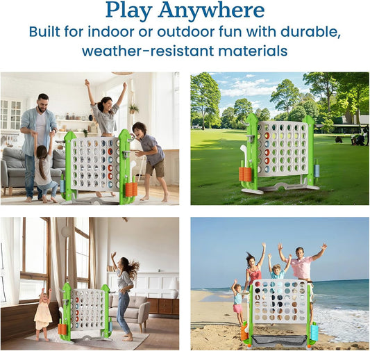 UNICOO Giant 4 in A Row Game with Carry Bag, Basketball Hoop, Ring Toss Game, 4-to-Score Game | Large Outdoor Yard Game, Parties & Gatherings Games