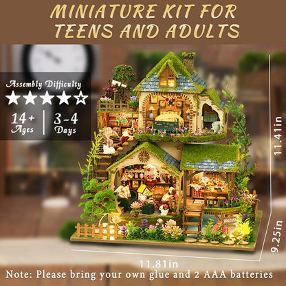 DIY Miniature House Kit, Mini House Building Kit with LED, DIY Miniature Kit for Adults Teen, Dollhouse Kit, Forest Adventure