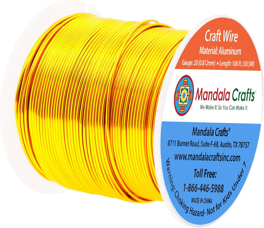 Mandala Crafts 20 Gauge Anodized Aluminum Craft Wire for Jewelry Making - 100 FT Colored Flexible Light Gold Tone Wire - Bendable for Bonsai Armature Crafting Sculpting - Crafty Corner