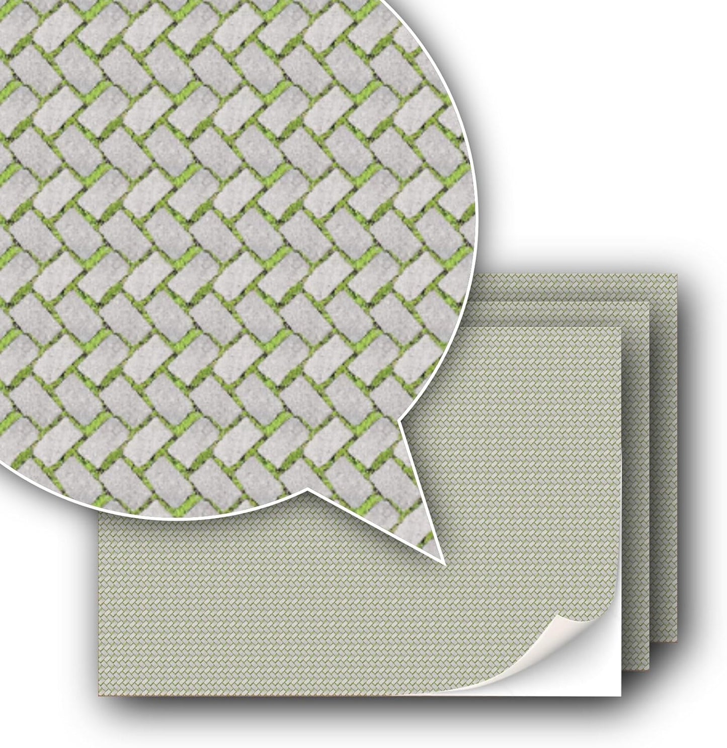 3 Sheets Self-Adhesive Decorative Film Paving Stones and Surfaces for Model Making in Scale 1:87 Scale H0 (UK: 3.5 mm Scale) (Paving Stones with Moss)