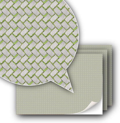 3 Sheets Self-Adhesive Decorative Film Paving Stones and Surfaces for Model Making in Scale 1:87 Scale H0 (UK: 3.5 mm Scale) (Paving Stones with Moss)