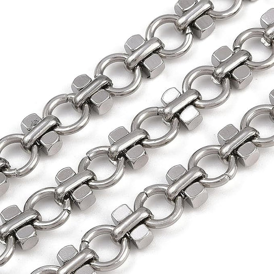 LiQunSweet 16.4 Feet(5m) 304 Stainless Steel Ring with Cube Link Chains Roll Spool Metal Unfinished Chain for Unisex Jewelry Making Necklace Bracelet DIY - 8x1.5mm