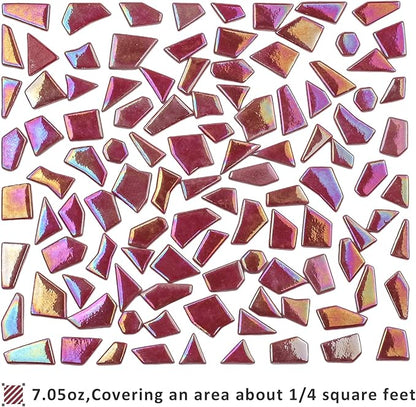 Youway Style Iridescent Glass Mosaic Tiles for Crafts Bulk,200g Red Broken Mosaic Glass Pieces for Garden Crafts Kits,DIY Mosaic Art Decor