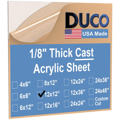 Duco USA-Made Clear Cast Acrylic Sheet 1/8 Inch Thick 12" x 12" - 1 Pack of Transparent Plexiglass Sheet - Lightweight Acrylic Board for Window Replacements, Displays, Signs, and More