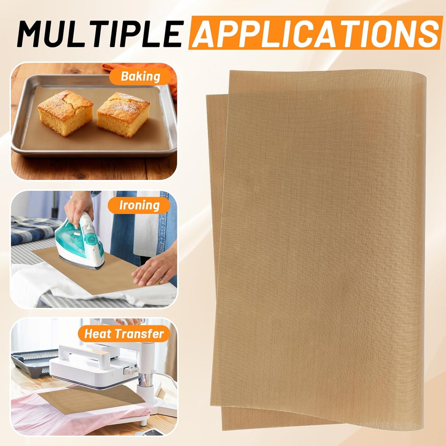 Svaldo Teflon Sheets for Heat Press 16x24, 3 Pack, Heat Press Paper for T Shirts, Hat, Reusable Non Stick PTFE Teflon Sheet, Iron Transfer Paper for Sublimation Machine, Craft & Baking