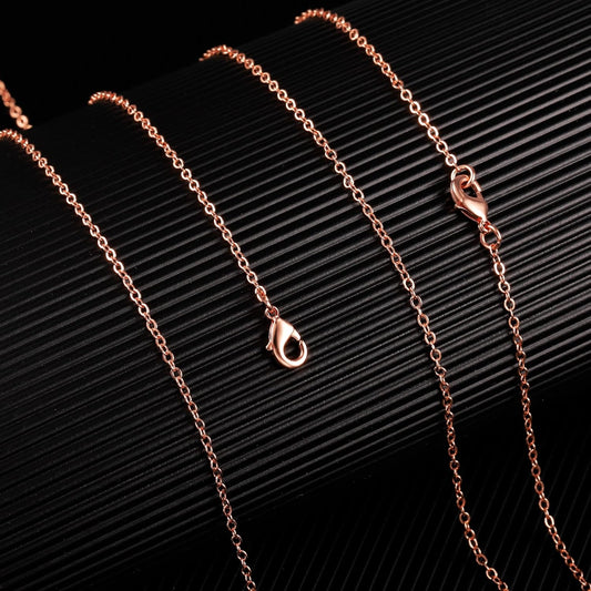 ALEXCRAFT Wholesale 12PCS Rose Gold Plated Solid Brass Chain Finished Flat Cable Chains Bulk for Jewelry Making (26"(2.0MM)