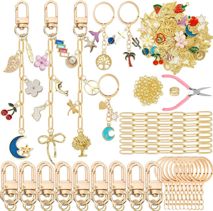 MORWLAT 358 PCS Gold DIY Keychain Making Kit Cute Bag Charm Kit 110 Charms 28 Keychain Clips with Key Ring Swivel Snap Hook Lobster Claw Clasps 200 Jump Ring Jewelry Plier DIY Set Women Craft (110) - Crafty Corner