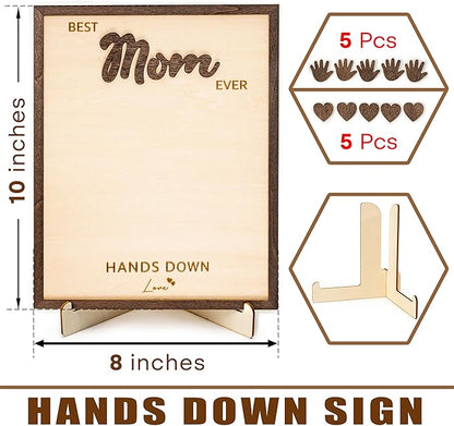 Best Mom Ever DIY Hands Down Sign Wooden Handprint Frame DIY Personalized Gifts for Mom, Mothers Day Gifts from Kids, Daughter, Son, Family Memories Sign with Kids Names, Custom Birthday Gift for Mom