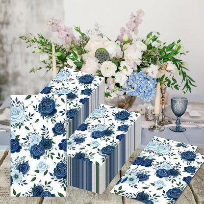 60 Pack 3 Styles Floral Napkins-Blue Party Supplies Vintage Flower Paper Napkins Tea Party Decorations for Birthday,Baby Shower, 12.9 * 15.7 inch