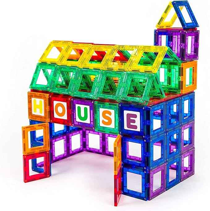 Playmags Magnetic Tile Building Set: Exclusive Educational Clickins 36-Pc. Kit: 18 Super Strong Clear Color Magnet Tiles Windows & 18 Letters & Numbers Stimulate Creativity & Brain Development
