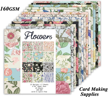 24 Sheets 12 Designs Scrapbook Paper Pad,6"×6” Single-Sided Decopodge Craft Cardstock Paper, Christmas Scrapbooking DIY Decorative Background Cardmaking Supplies.Flowers - Crafty Corner