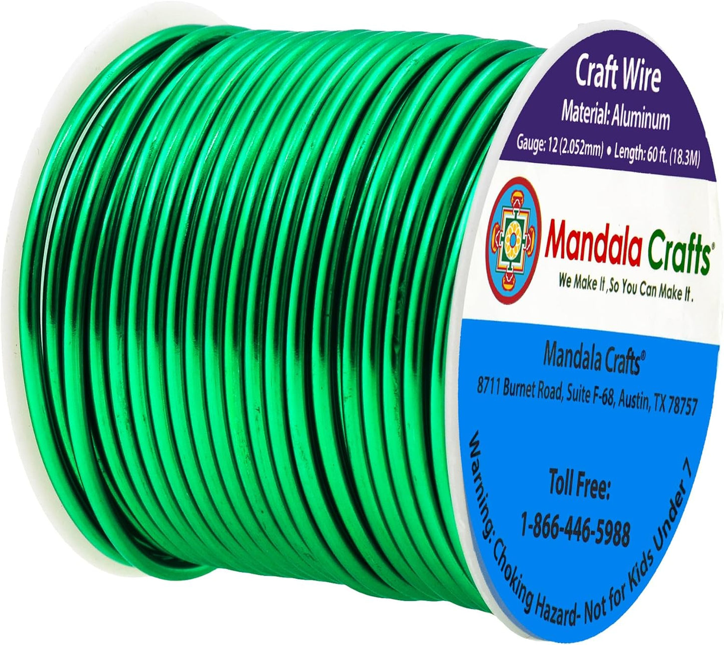 Mandala Crafts 12 Gauge Anodized Aluminum Craft Wire for Jewelry Making - 60 FT Colored Flexible Kelly Green Wire - Bendable for Bonsai Armature Crafting Sculpting - Crafty Corner