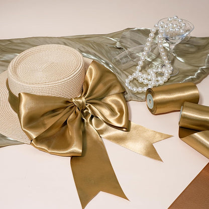 LaRibbons Pale Gold Satin Ribbon 3 Inch 10 Yards Double Faced Luxury Pale Gold Silk Ribbon for Gift Wrapping Flower Bouquets Bow Christmas Wedding Party Decoration - Crafty Corner