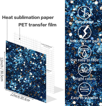 Sublimation Transfer Sheets for Tumblers Blanks Tshirts,Blue Glitter Sublimation Transfer Paper for Heat Press Machine,10pcs,12x12