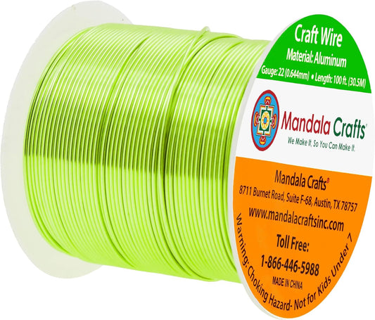 Mandala Crafts 22 Gauge Anodized Aluminum Craft Wire for Jewelry Making - 100 FT Colored Flexible Light Green Wire - Bendable for Bonsai Armature Crafting Sculpting - Crafty Corner