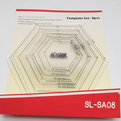 HONEYSEW 1/4" Seam Allowance Hexagon Template Set for Quilting 8 Size Sewing Rulers