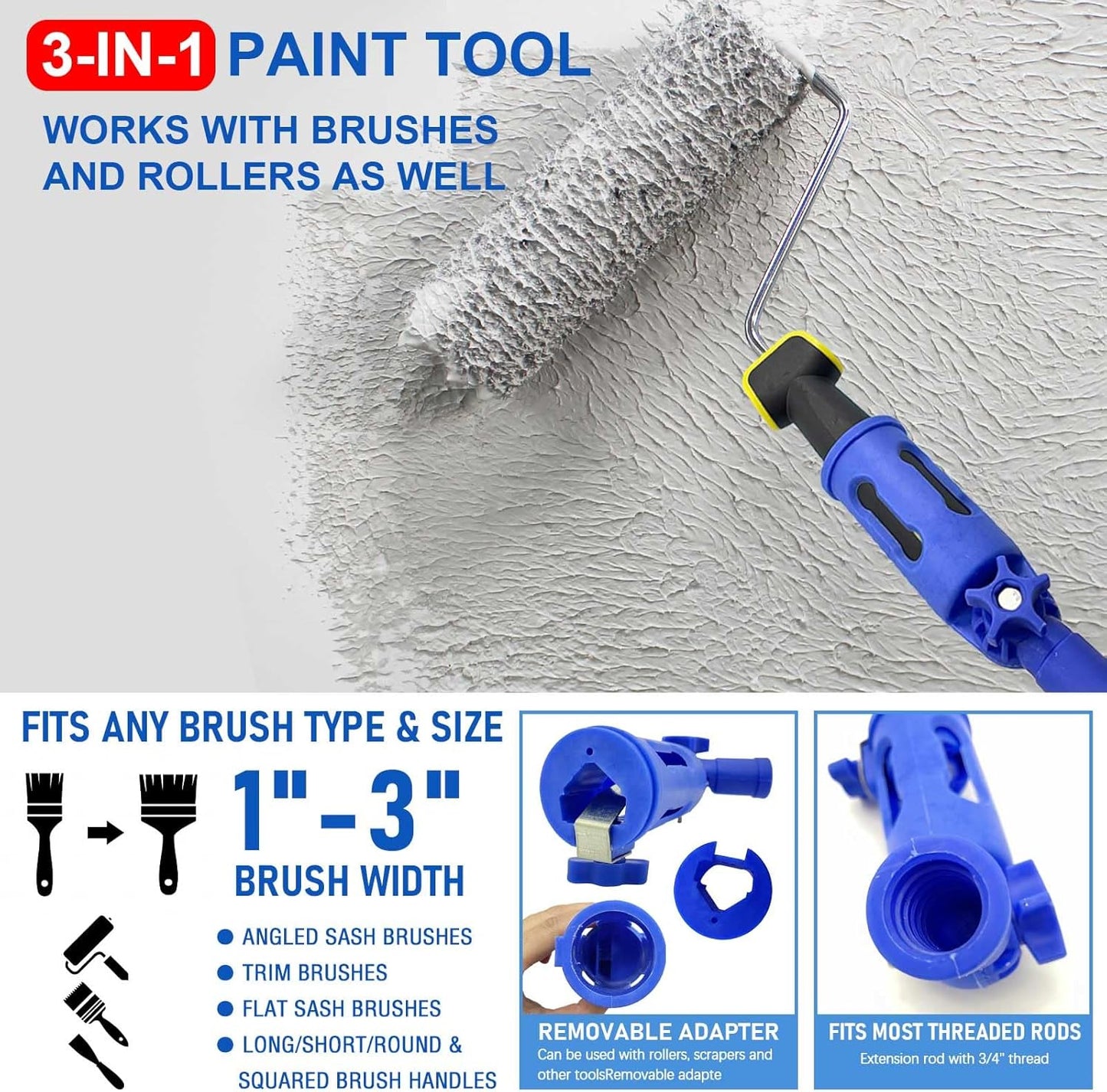 Multi-Angle Paint Brush Extender, 1 PCS Extension Pole Attachments for Paint Brushes and Rollers, with Rotating Head, Great for High Ceilings, Corners, Edges
