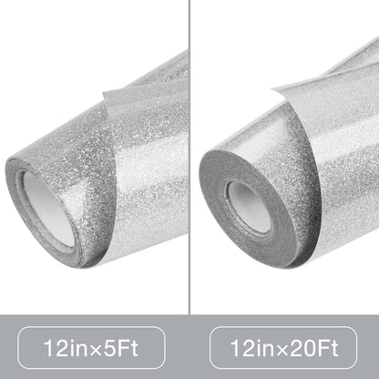 TORC Silver Glitter HTV Heat Transfer Vinyl Roll 12 inch x 20 ft Iron on Vinyl for T Shirts Crafts Bulk
