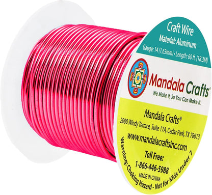 Mandala Crafts 14 Gauge Anodized Aluminum Craft Wire for Jewelry Making - 60 FT Colored Flexible Raspberry Wire - Bendable for Bonsai Armature Crafting Sculpting - Crafty Corner