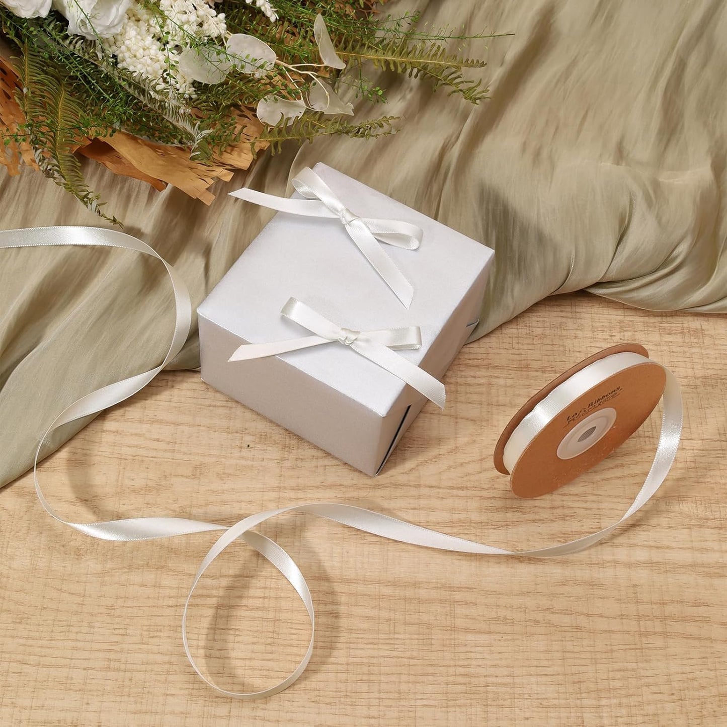 LaRibbons White Satin Ribbon 3/8 Inch 50 Yards Thin Luxury Double Faced Silk Ribbon for Flower Bouquet Crafts Gift Wrapping Wedding Christmas Decoration - Crafty Corner