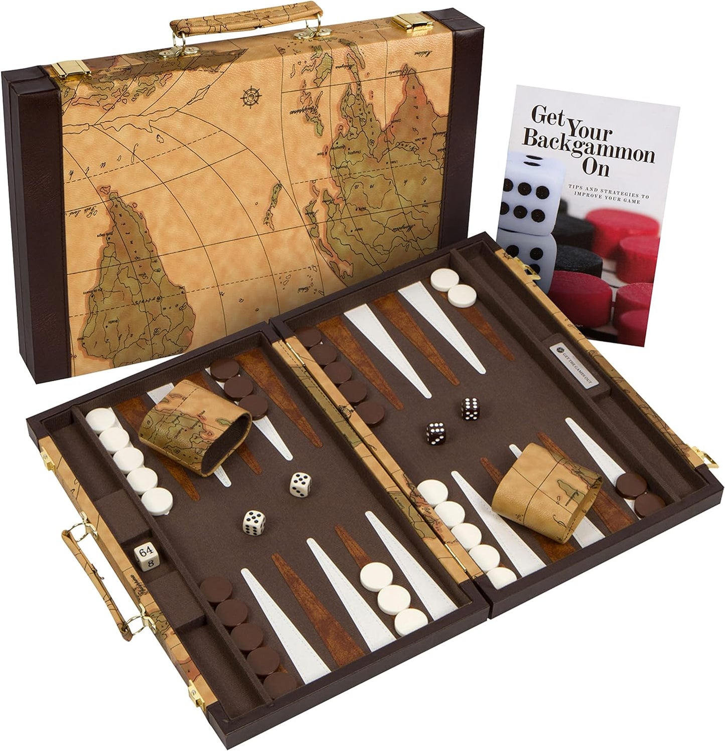 Get The Games Out Backgammon Set, Classic Board Game Case, 2 Players, Includes Strategy & Tip Guide, Perfect for Parties and Family Game Nights - Large, Map
