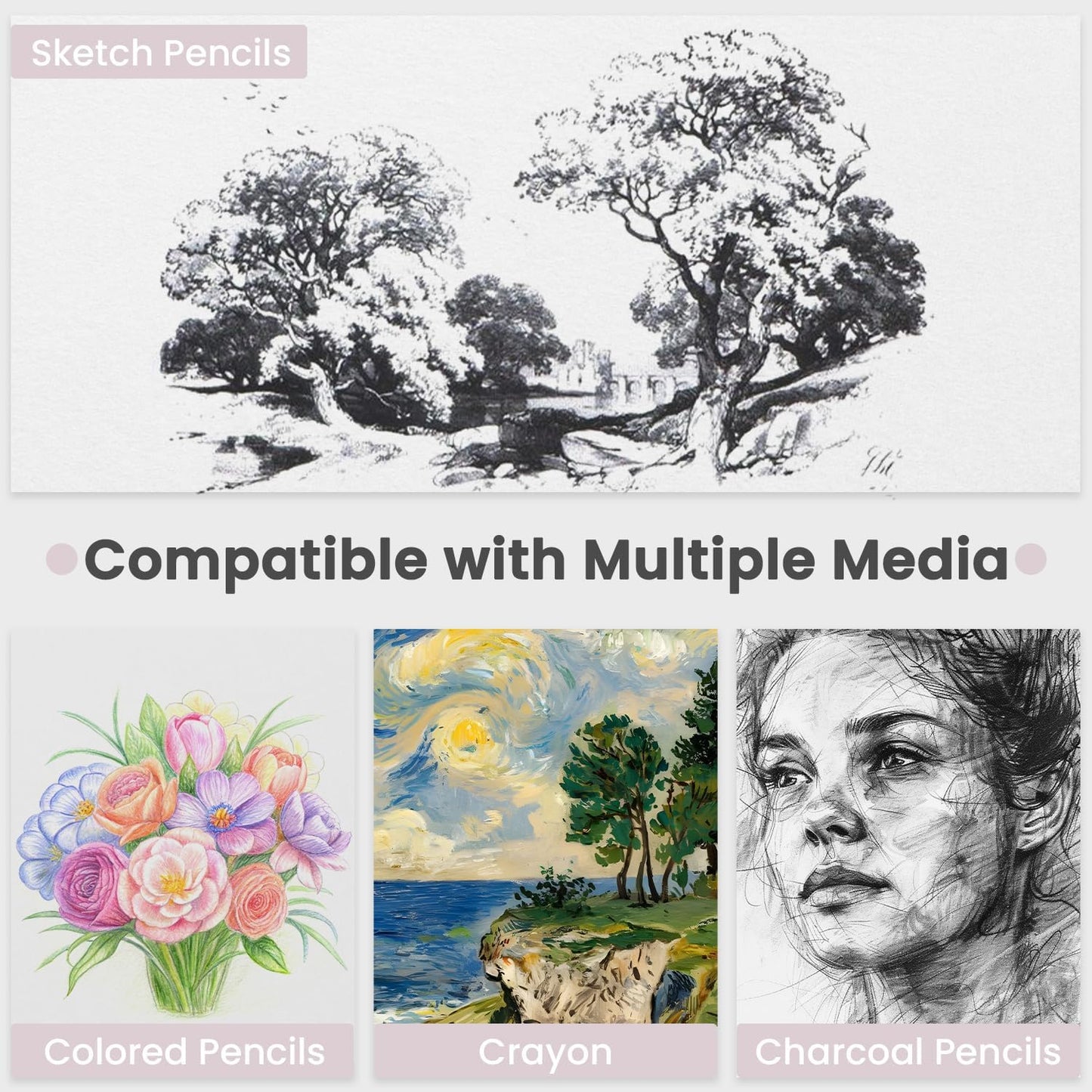 Cute Sketch Book for Kids Ages 8-12 Girls, 1 Pack-100 Sheets Purple Sketch Book 9x12, 68lb/100gsm Cute Sketchbook for Girls, Spiral Sketch Pads for Drawing, Art Supplies for Teens. - Crafty Corner