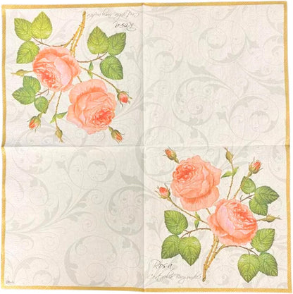 20-ct 13x13 Flowers Paper Luncheon Decoupage Napkins, 3-Ply Servilletas Printed Baby Roses Cocktail Napkin for Art, Dinner and Party, Disposable Napkins Decor