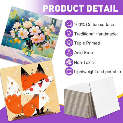 ESRICH 24 Pack 3x3IN Mini Magnetic Canvas Panels, Small Canvases for Painting for Oil, Watercolor, Acrylic Painting & DIY Crafts with 24PCS 3x3IN Square Flat Canvas Boards, 24PCS Soft Magnets