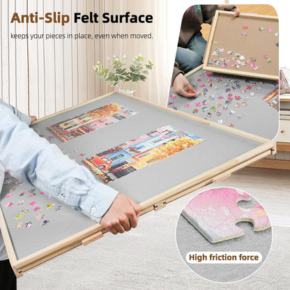 ALL4JIG 2000 Pieces Rotating Puzzle Board with 4 Drawers & Lazy Susan, 40.1" × 28.5" Wooden Jigsaw Puzzle Table with Cover, Portable Puzzle Board