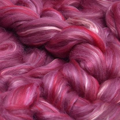 Merino Silk Luxe Tonal Designer Blend. Superfine Merino, Mulberry Silk, Tussah Silk. Top Roving for Spinning or Felting. Majestic Plum 1oz
