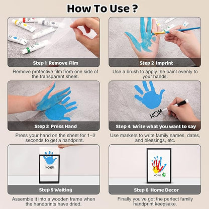 Family Handprint Kit, DIY Craft Keepsake Wooden Frame, Personalized Hand Print Ornament, Family Gifts for New Parents, Grandma and Grandpa, Mother's Day Father's Day, 6 Safe & Non-Toxic Paint
