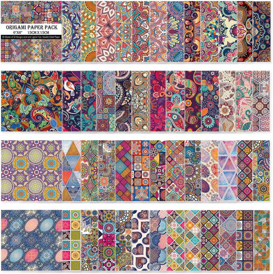 Origami Paper Kit 50 Sheets 70GSM 6 Inch Square Double Sided Color 50 Vivid Japanese Washi Chiyo Colors for Hand Crafts Origami Paper Arts Creativity.Ethnic Style - Crafty Corner
