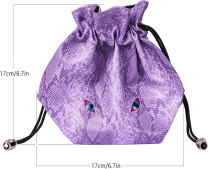 Large DND Dice Bag Leather Dice Storage Bag Purple D&D Drawstring Pouch with Pockets for RPG Table Games - Can Hold 200+ Polyhedral Dice