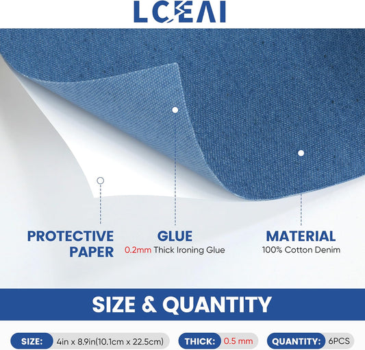 Denim Patches for Inside Jeans - Iron On Patches for Jeans - Jeans Patch for Repairing Pant Holes and Covering Imperfections, 6 Colors, Each Piece Measures 4 in x 8.9 in