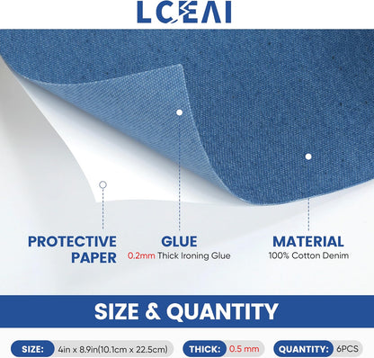 Denim Patches for Inside Jeans - Iron On Patches for Jeans - Jeans Patch for Repairing Pant Holes and Covering Imperfections, 6 Colors, Each Piece Measures 4 in x 8.9 in