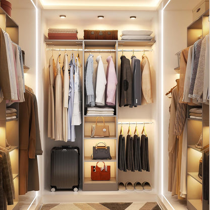 48" Small Closet Organizer, 4FT Small Closet System with 4 Closet Rods & 3 Shelves, 80"H Small Closet Organizers and Storage for Small Bedooms, Cloakrooms, Laundry Rooms, Gray